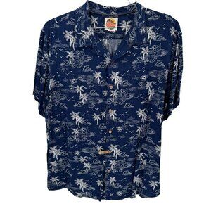 C&C California Navy & White Rayon Mens Hawaiian Button Down Shirt Size XL